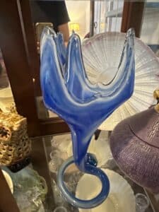 Murano-Style-Cobalt-Blue-Swirl-Hand-Blown-Art-Glass-Vase-with-Coil-Base