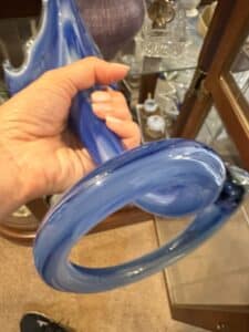 Murano-Style-Cobalt-Blue-Swirl-Hand-Blown-Art-Glass-Vase-with-Coil-Base-second-image