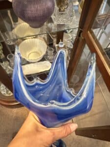 Murano-Style-Cobalt-Blue-Swirl-Hand-Blown-Art-Glass-Vase-with-Coil-Base-third-image