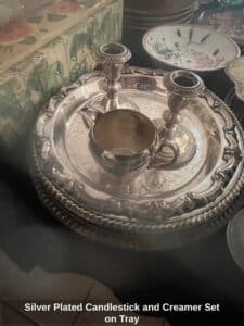 Silver-Plated-Candlestick-and-Creamer-Set-on-Tray