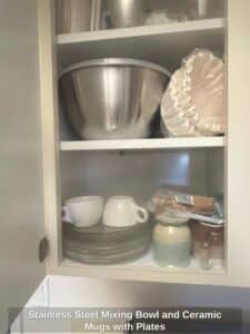 Stainless-Steel-Mixing-Bowl-and-Ceramic-Mugs-with-Plates