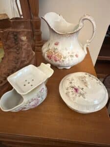 Victorian-Ceramic-Pitcher-Soap-Dish-and-Covered-Dish-Set