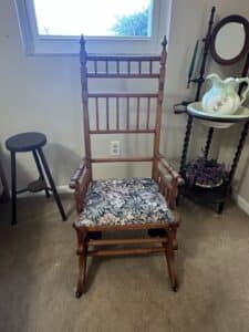 Victorian-Spindle-Rocking-Chair-with-Floral-Upholstery