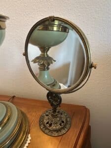 Victorian-Style-Gilt-Metal-and-Glass-Vanity-Mirror-with-Dogwood-Motif