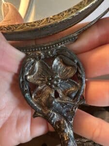 Victorian-Style-Gilt-Metal-and-Glass-Vanity-Mirror-with-Dogwood-Motif-second-image