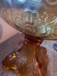 Vintage-Amber-Glass-Gone-With-The-Wind-Style-Hurricane-Lamp-with-Hand-Painted-Floral-Shade-fourth-image