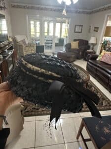 Vintage-Black-Woven-Hat-with-Ribbon-and-Lace-Detail