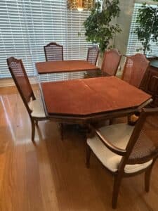 Vintage-Drexel-Heritage-Dining-Table-and-Six-Cane-Back-Chairs