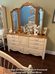 Vintage-Ethan-Allen-French-Provincial-Dresser-with-Tri-Fold-Mirror