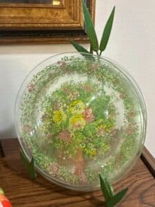 Vintage-Noritake-Bimini-Hand-Painted-Floral-Glass-Plate-with-Metal-Stand