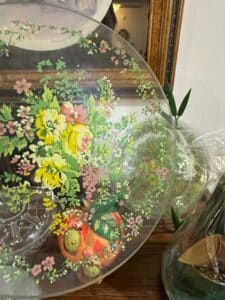 Vintage-Noritake-Bimini-Hand-Painted-Floral-Glass-Plate-with-Metal-Stand-second-image