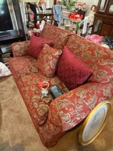 Vintage-Red-and-Gold-Floral-Damask-Sofa