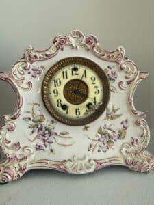 Ansonia-Royal-Bonn-Porcelain-Mantel-Clock-with-Floral-Motif