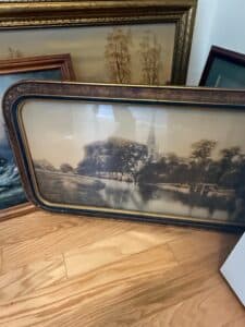 Antique-Etching-of-River-Scene-with-Church-by-Claude-Thinon