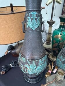 Antique-Japanese-Champlev-Bronze-Vase-Lamp-Base