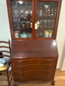 Antique-Maddox-Tables-Chippendale-Style-Mahogany-Secretary-Desk-with-Glass-Display-Cabinet