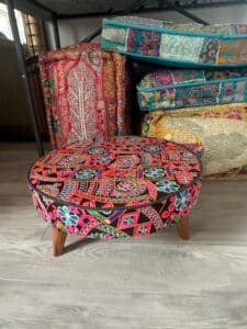 Boho-Embroidered-Patchwork-Footstool-Ottoman