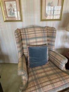Drexel-Heritage-Wingback-Armchair-and-Ottoman-Set-with-Plaid-Upholstery-third-image