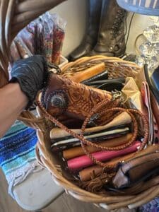 Hand-Tooled-Leather-Clutch-or-Wallet-with-Fish-or-Dragon-Motif