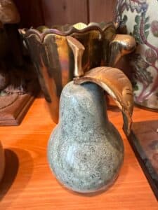 Italian-Alabaster-Hand-Carved-Pear-with-Brass-Stem-and-Leaf