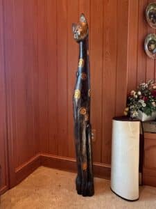 Large-Hand-Carved-Wooden-Cat-Sculpture-with-Gold-Swirls