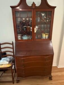 Mahogany-Chippendale-Style-Secretary-Desk-with-China-Cabinet