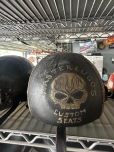 Master-Lugs-Custom-Seats-Motorcycle-Seat-Pad-with-Skull-and-Flame-Motif