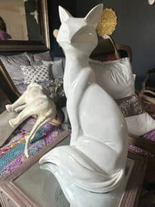 Mid-Century-Modern-White-Ceramic-Cat-Figurine