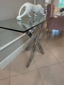 Modern-Chrome-and-Glass-Console-Table-with-X-Base