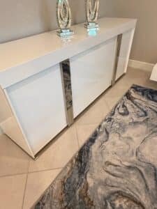 Modern-White-High-Gloss-Sideboard-with-Chrome-Accents-and-Marble-Inlay-Doors