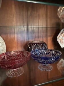 Set-of-Cut-Crystal-Glass-Bowls-Ruby-Red-Cobalt-Blue-Clear-or-Amethyst