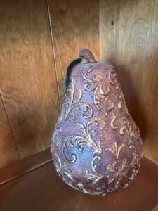 Textured-Paper-Mache-Pear-with-Gold-Stem