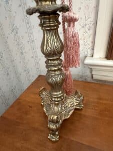 Vintage-Brass-Candlestick-Table-Lamp-with-Pink-Tassels-second-image