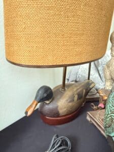 Vintage-Mallard-Duck-Decoy-Table-Lamp-with-Burlap-Shade