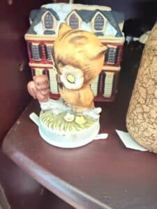 Vintage-Napcoware-Ceramic-Owl-and-Squirrel-Figurine-with-House-Background
