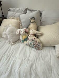 Vintage-Stuffed-Cat-and-Floral-Bunny-Pillow-Toys