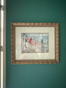 Watercolor-Painting-of-Beach-Scene-with-Red-Umbrella