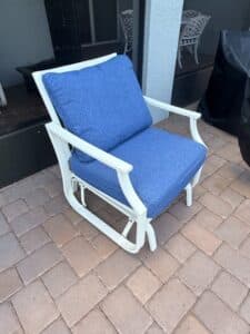 White-Aluminum-Patio-Glider-Chair-with-Blue-Cushions-Harbor-Point-Collection