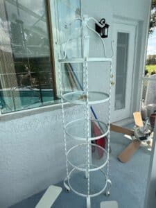 White-Wrought-Iron-and-Glass-Tiered-Etagere-Shelf-Unit