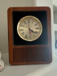 Wooden-Mantel-Clock-with-Brass-Dial