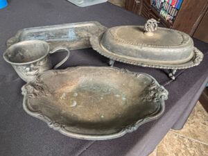 Collection-of-Antique-Silver-Plated-Serving-Pieces-with-Ornate-Detailing