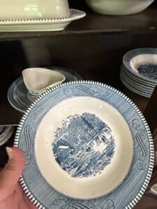 Currier-Ives-Early-Winter-Blue-Rim-Soup-Bowls-and-Gravy-Boat-second-image