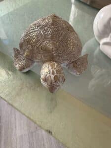 Decorative-Ceramic-Turtle-Figurine-with-Distressed-Gold-and-White-Patina-1