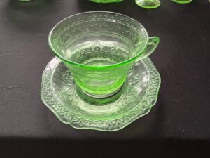 Green-Uranium-Glass-Royal-Lace-Tea-Cup-and-Saucer