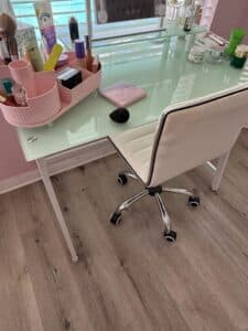 Modern-Glass-Top-Vanity-Desk-with-White-Upholstered-Chair-1