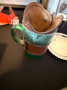 Vintage-Emerald-Green-Glass-Mugs-with-Leather-Holders-Set-of
