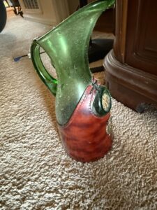 Vintage-Italian-Green-Blown-Glass-Wine-Decanter-with-Leather-Casing