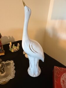 Vintage-White-Ceramic-Crane-Figurine-with-Gold-Accents