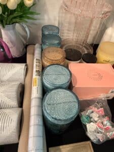 Assorted-Home-Decor-Lot-Embossed-Glass-Candle-Jars-Geometric-Contact-Paper-and-Cobbe-Box