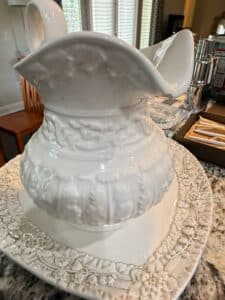 Antique-Relief-Molded-White-Ironstone-Wash-Basin-and-Pitcher-Set